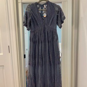 PinkBlush Blue Lace Mesh Overlay Maternity Maxi